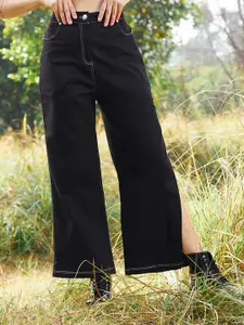 Athena Women Comfort Bootcut Mid-Rise Side Slit Cotton Jeans
