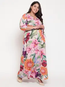 Amydus Plus Size V-Neck Floral Printed Maxi Wrap Dress