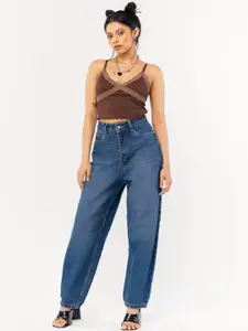 FREAKINS Women Tapered Fit High-Rise Medium Fade Pure Cotton Jeans