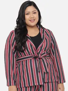 Amydus Plus Size Striped Single-Breasted Tailored-Fit Front-Open Blazer