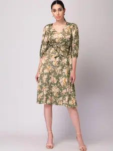 FabAlley Floral Print Satin Fit & Flare Dress