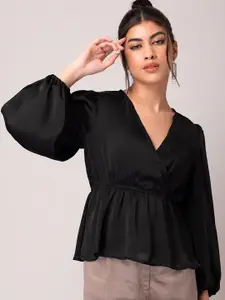 FabAlley Puff Sleeve Georgette Cinched Waist Top
