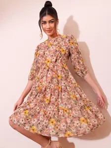 FabAlley Floral Print Georgette Fit & Flare Dress