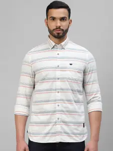 Royal Enfield Spread Collar Slim Fit Horizontal Striped Cotton Casual Shirt