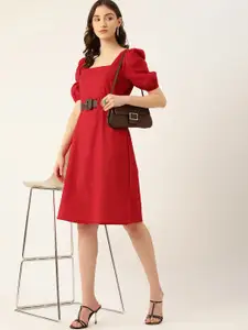 DressBerry Puff Sleeve A-Line Cotton Midi Dress