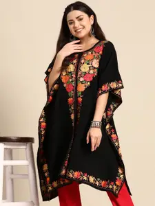 Sangria Floral Printed Flared Sleeves Jacquard Kaftan Kurta