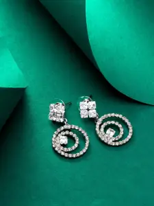 aadita Silver-Plated Artificial Stones Geometric Drop Earrings
