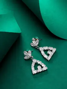 aadita Silver Plated Geometric Stone Studded Drop Earrings