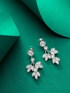 aadita Silver Plated Contemporary Stone Studded Drop Earrings