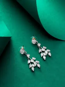 aadita Silver Plated Contemporary Stone Studded Drop Earrings