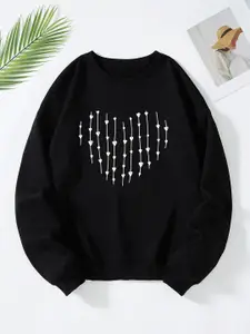 Kotty Round Neck Geometric Printed Fleece Sweatshirt