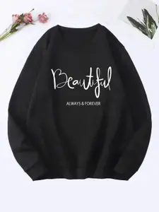 Kotty Round Neck Alphanumeric Printed Fleece Sweatshirt