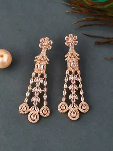 Silvermerc Designs Rose Gold-Plated American Diamond Contemporary Drop Earrings