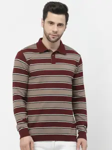 Kalt Striped Polo Collar Full Sleeves Cotton T-shirt