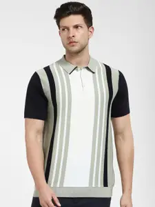 SELECTED Striped Printed Polo Collar Organic Cotton T-Shirt