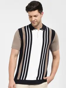 SELECTED Striped Polo Collar Organic Cotton T-shirt