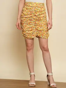 Trend Arrest Floral Printed Mini-Length Pure Cotton Ruched Skirt