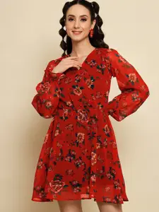 Trend Arrest Floral Printed Puff Sleeves Fit & Flare Dress