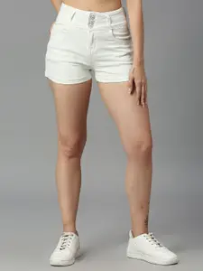 High Star Women Slim Fit High-Rise Denim Shorts