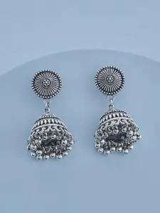 Kushal's Fashion Jewellery Kushal's Fashion Jewellery Silver Plated Beaded Oxidised Contemporary Jhumkas Earrings