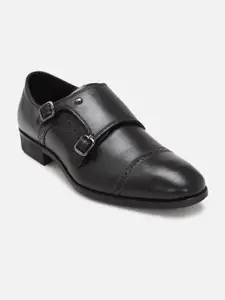 Peter England Men Perforated Leather Formal Monk Shoes