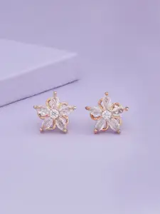 Kushal's Fashion Jewellery Rose Gold Plated CZ Floral Studs Earrings