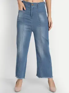 AngelFab Women Jean Wide Leg High-Rise Light Fade Cotton Jeans