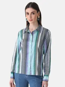 Kazo Geometric Printed Opaque Striped Satin Casual Shirt