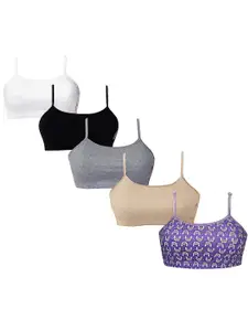 DChica Girls Pack Of 5 Printed Full Coverage All Day Comfort Cotton Everyday Bras