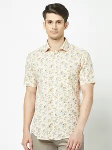 Crimsoune Club Slim Fit Floral Printed Cotton Linen Casual Shirt