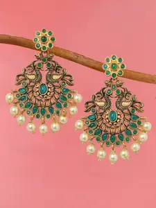 OOMPH Gold-Plated Peacock Design Chandbalis Earrings