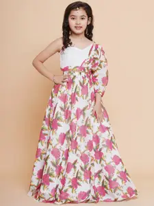 Bitiya by Bhama Girls Floral Print One Shoulder Puff Sleeves Ready to Wear Lehenga & Choli
