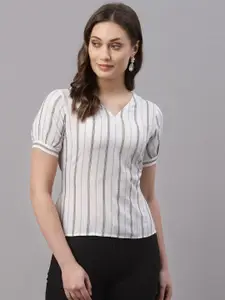 Selvia Striped Printed Puffed Sleeves Cotton Top