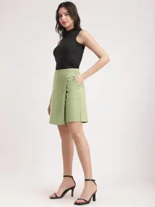 FableStreet Front Overlap Panel Linen Mini Skirt