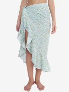 Beau Design Floral Printed Ruffled Detail Cover Up Skirt
