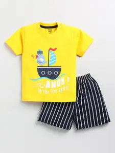 Toonyport Boys Printed Pure Cotton Round Neck T-shirt with Shorts Clothing Set