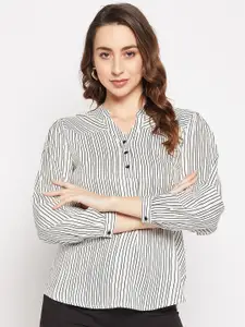 Ruhaans Striped Mandarin Collar Shirt Style Top