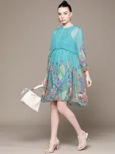 Label Ritu Kumar Floral Print Chiffon A-Line Dress