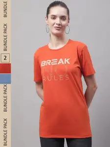 MACK JONNEY Pack Of 2 Typography Printed Cotton T-shirts