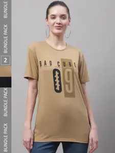 MACK JONNEY Pack Of 2 Typography Printed Cotton T-shirt