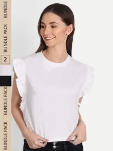 iki chic Pack Of 2 Ruffled Cotton Crop Top