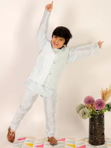 Superminis Boys Mandarin Collar Chikankari Kurta with Pyjamas