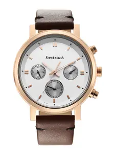 Fastrack Men Textured Dial & Leather Straps Analogue Watch 3287WL01
