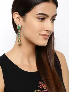 Fida Gold-Toned & Green Floral Embellished Handcrafted Jhumkas