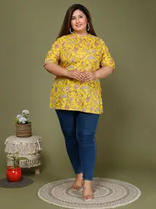 Swasti Plus Size Floral Printed Roll Up Sleeves Pure Cotton Kurti