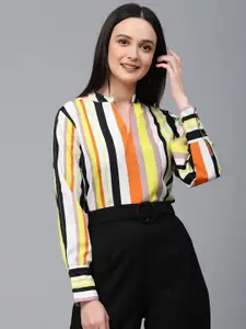 Style Quotient Striped Mandarin Collar Shirt Style Top