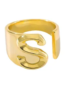ZIVOM Women 18K Gold-Plated Copper Initial Letter S Alphabet Adjustable Free Size Ring
