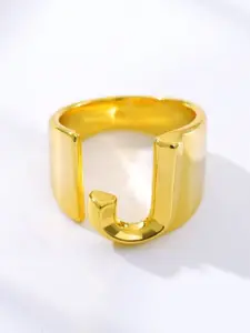 ZIVOM 18K Gold-Plated Initial Letter J Adjustable Finger Ring