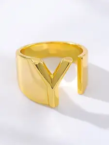 ZIVOM Women 18K Gold-Plated Initial Letter Y Chunky Adjustable Finger Ring