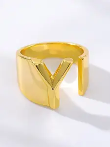 ZIVOM Women 18K Gold-Plated Initial Letter Y Chunky Adjustable Finger Ring